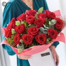 18 Valentines Red Rose Hand tied