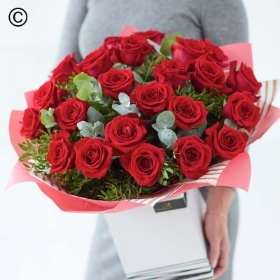 24 Valentines Red Rose Hand tied